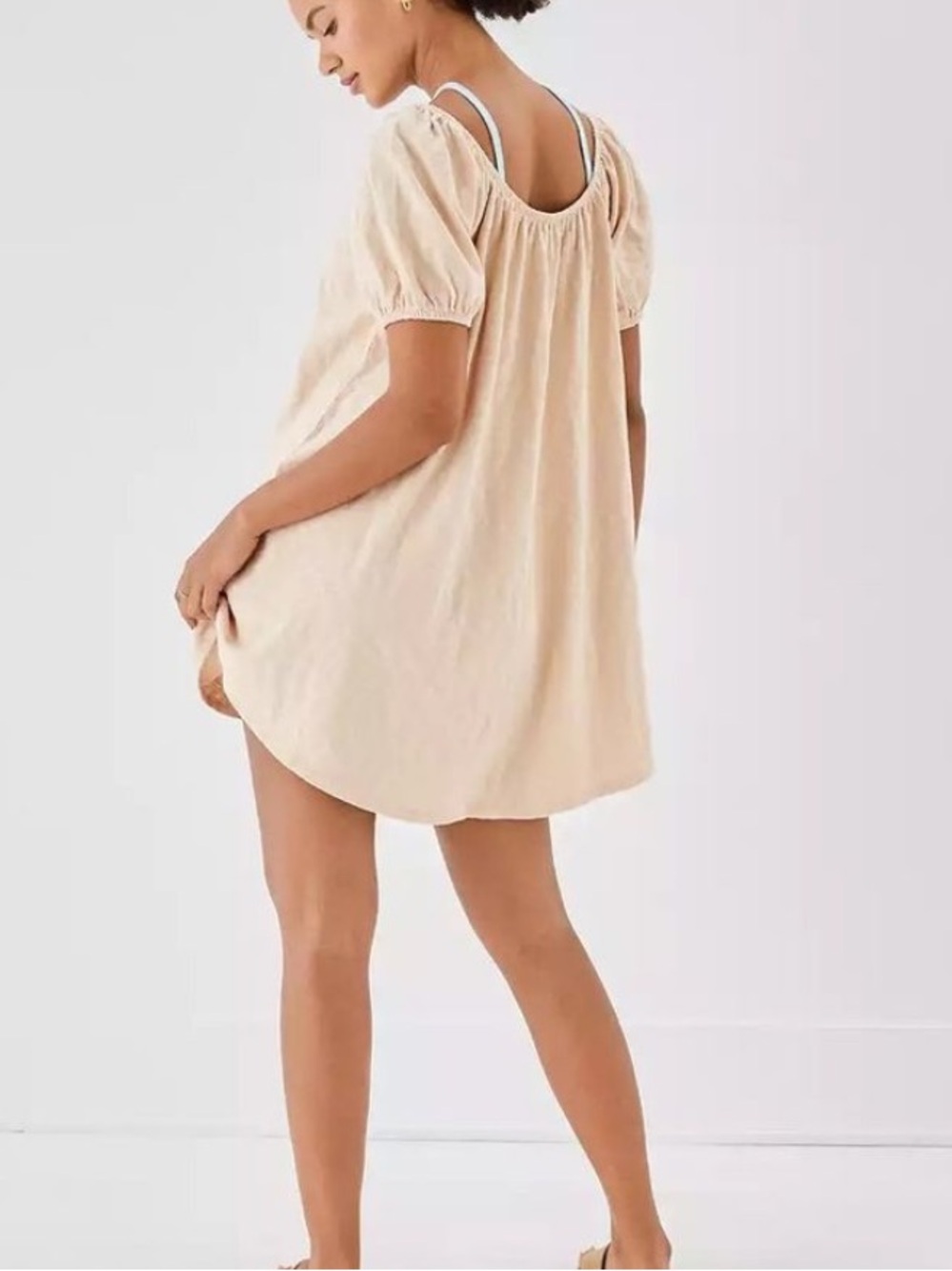 American Eagle Cream Ribbed Puff Sleeve Mini Dress Sz XXL